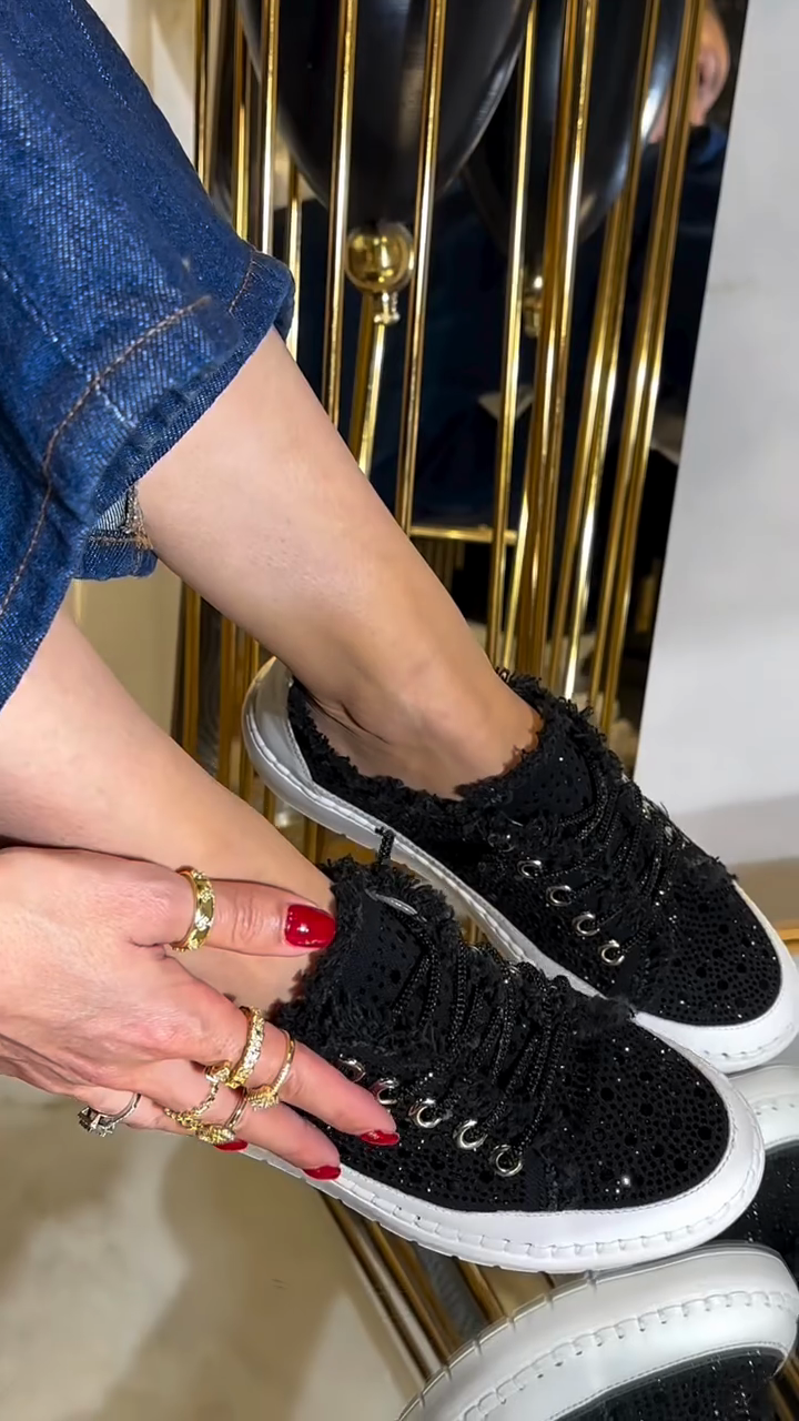 Rhinestone Fringe White Slip-On Sneakers