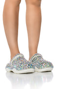 Rhinestone-Encrusted White Platform Clogs