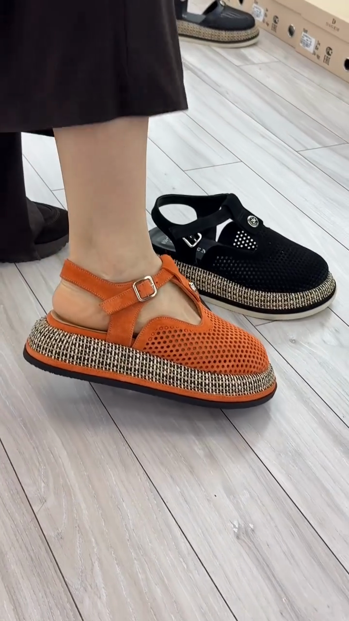Black Mesh Espadrille-Style Sandals with Buckle Strap
