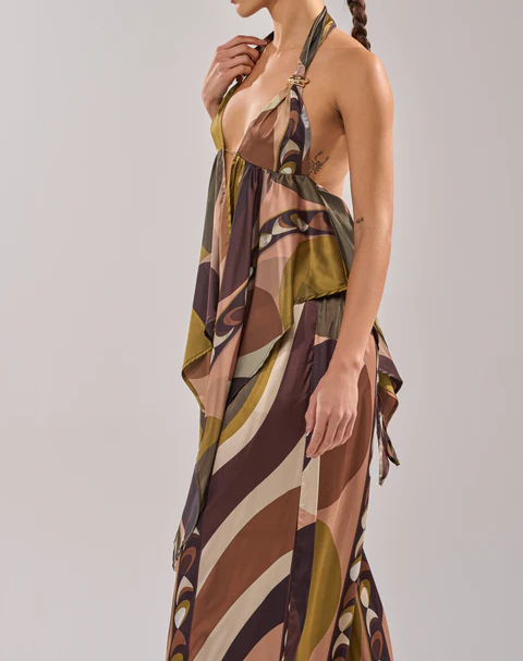 Geometric Print Halter Maxi Jumpsuit