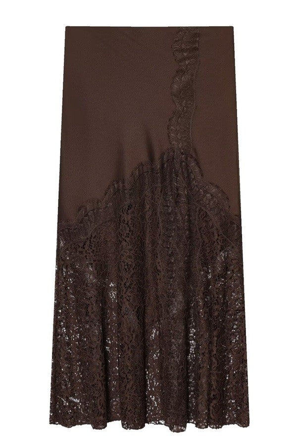 Brown Lace Panel Maxi Skirt
