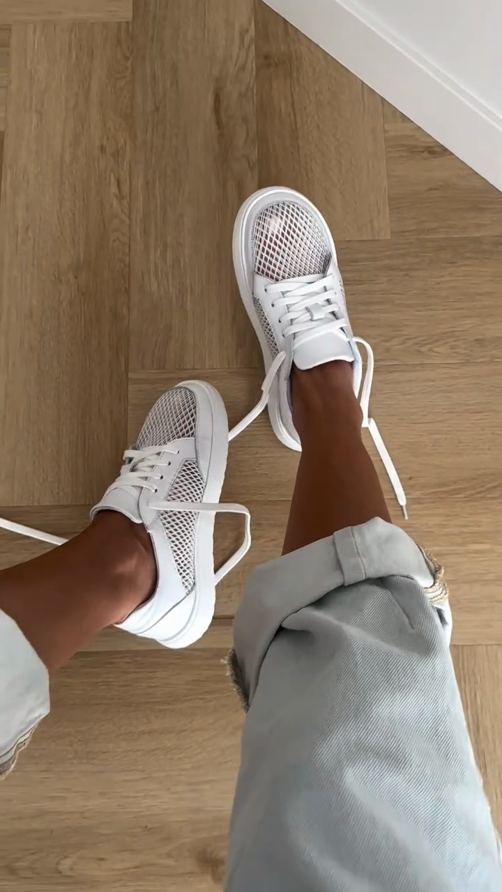 White Mesh Low-Top Sneakers
