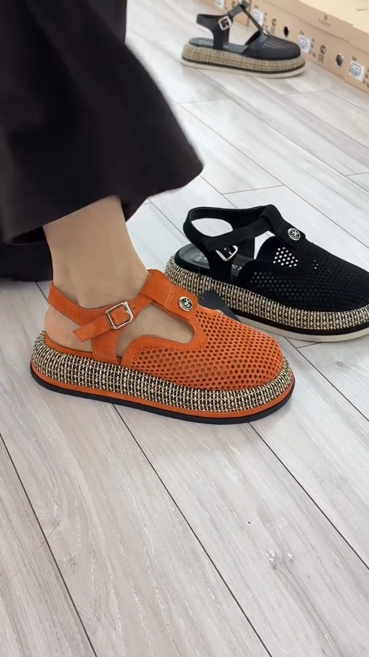 Black Mesh Espadrille-Style Sandals with Buckle Strap