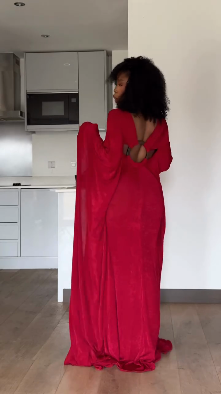 Red Cape Sleeve Maxi Dress