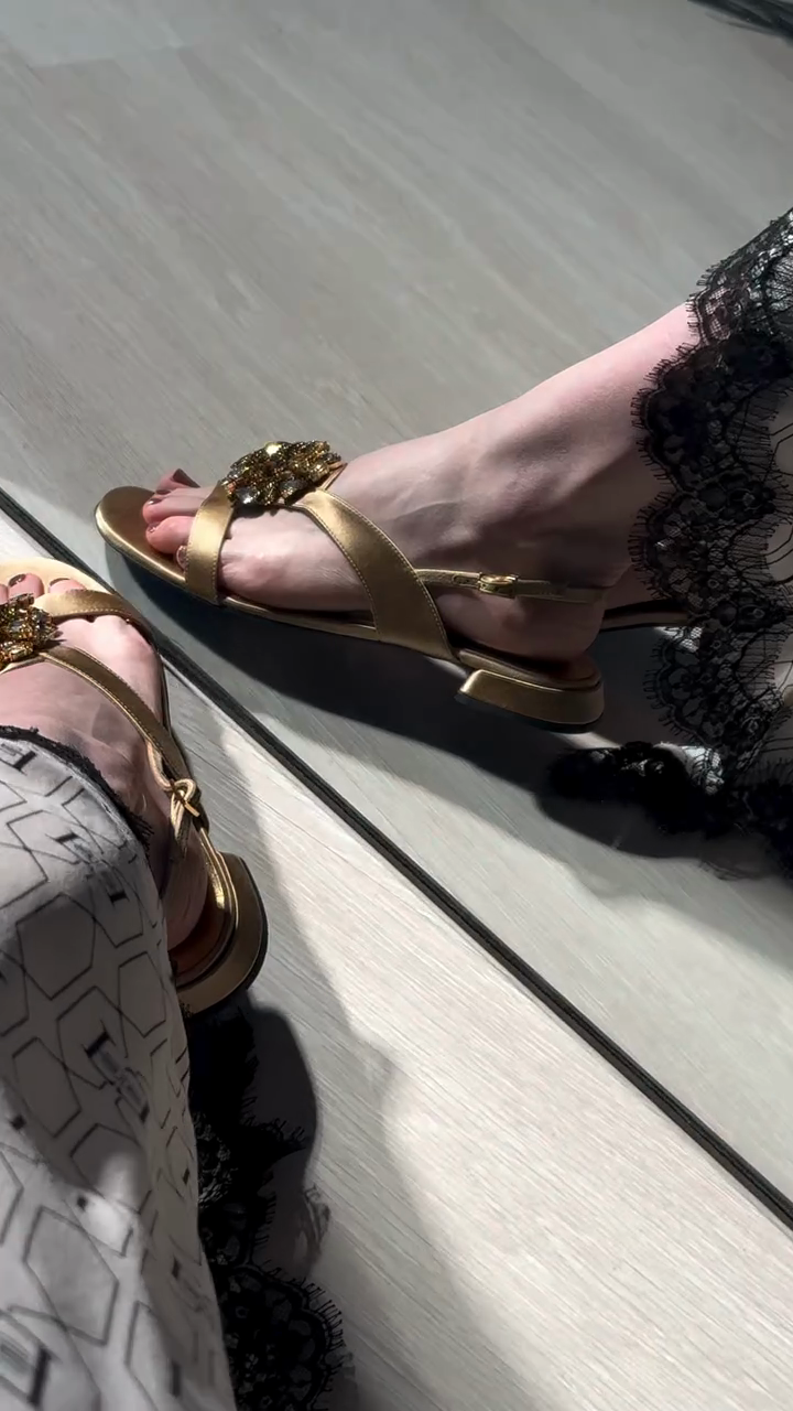 Gold Metallic Embellished Low Block Heel Sandals
