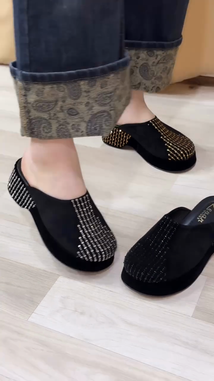 Black Rhinestone-Embellished Loafers