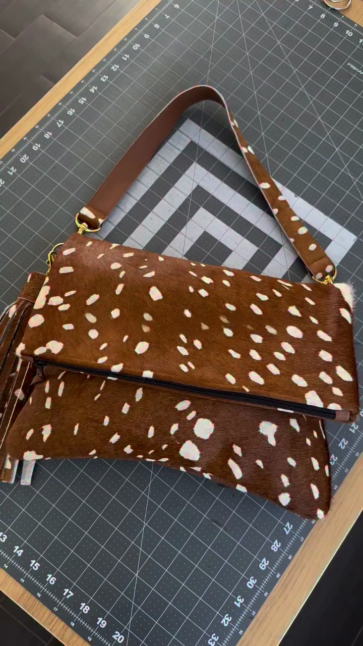 Deer Print Genuine Cowhide Hair-On Shoulder Bag