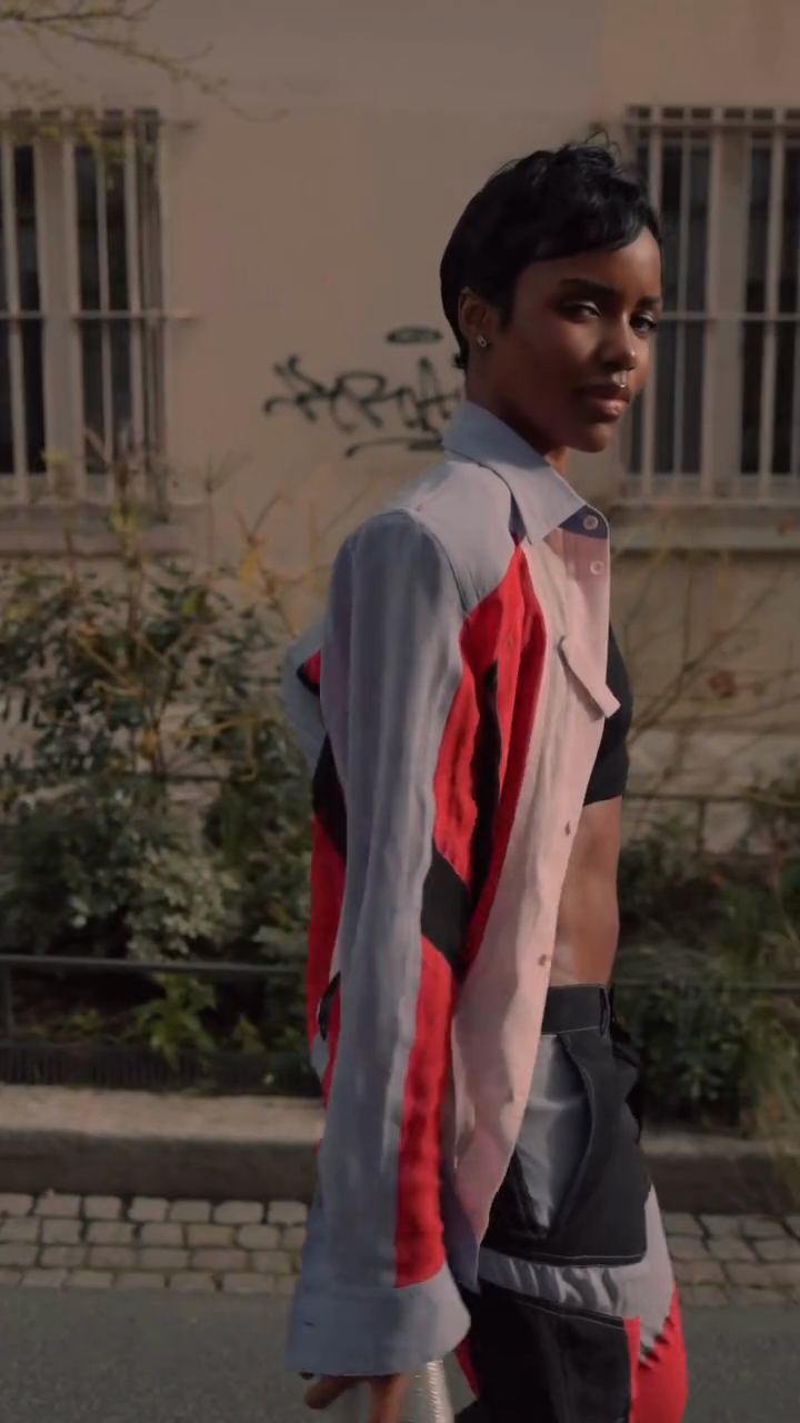 Color Block Sheer Panel Shirt & Pants Set
