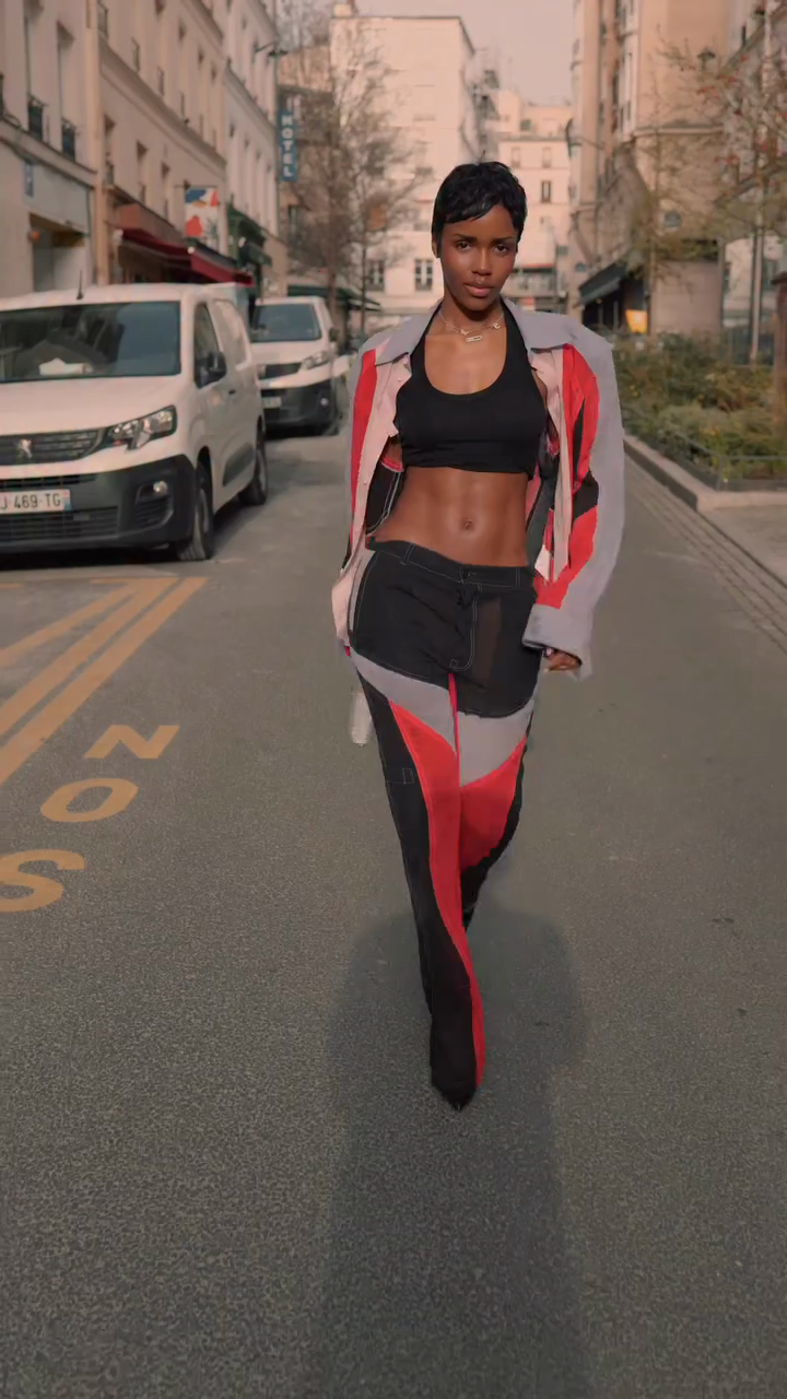 Color Block Sheer Panel Shirt & Pants Set