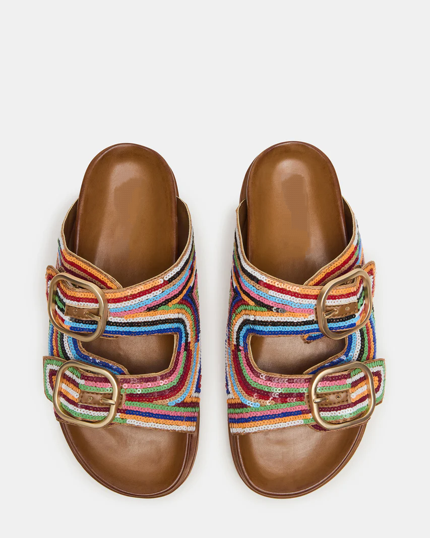 Multicolor Sequin Buckle Slide Sandals