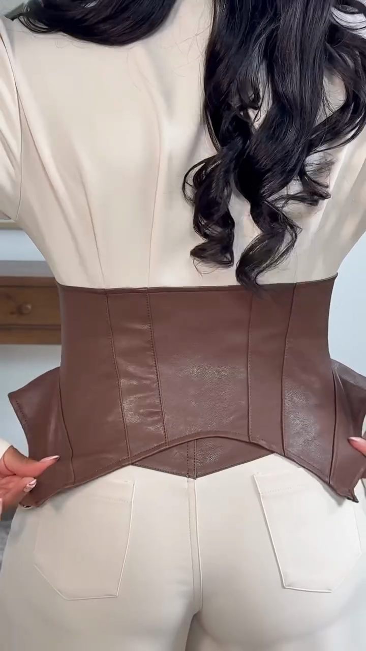 Corset Waist Shirt & Wide-Leg Pants Set