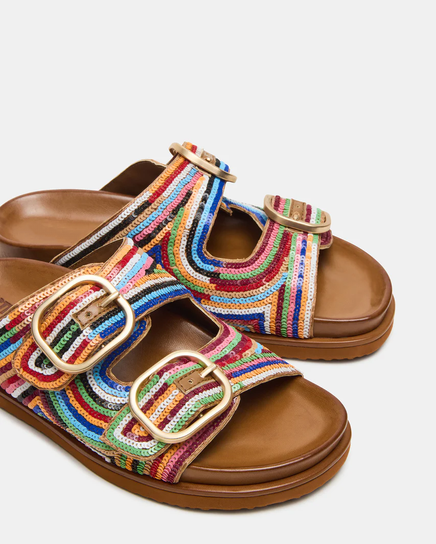Multicolor Sequin Buckle Slide Sandals