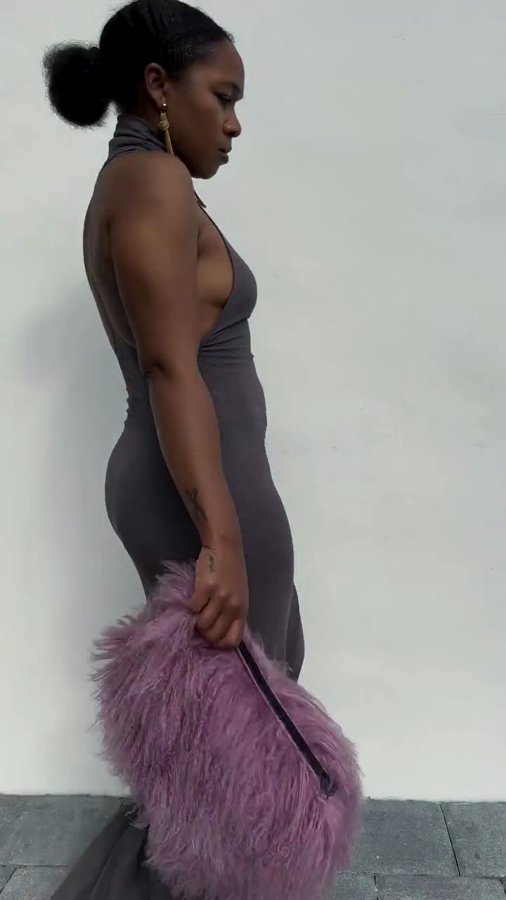 Dusty Pink Faux Fur Clutch Bag