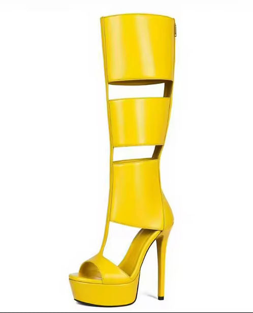 Cutout Platform Knee-High Heeled Sandals