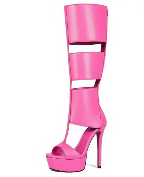 Cutout Platform Knee-High Heeled Sandals