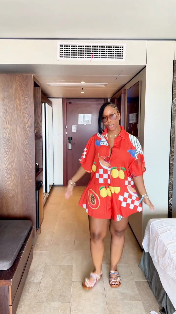 Red Fruit Print Romper
