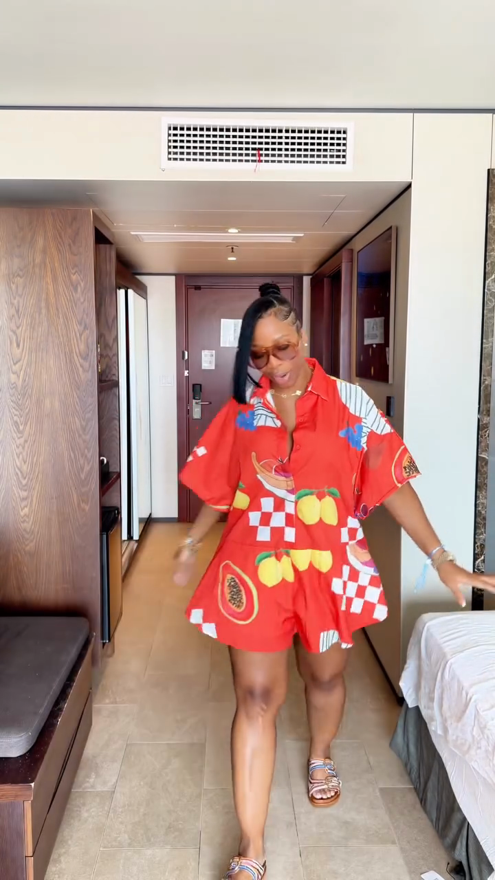 Red Fruit Print Romper