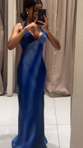 Royal Blue Satin Halter Maxi Gown