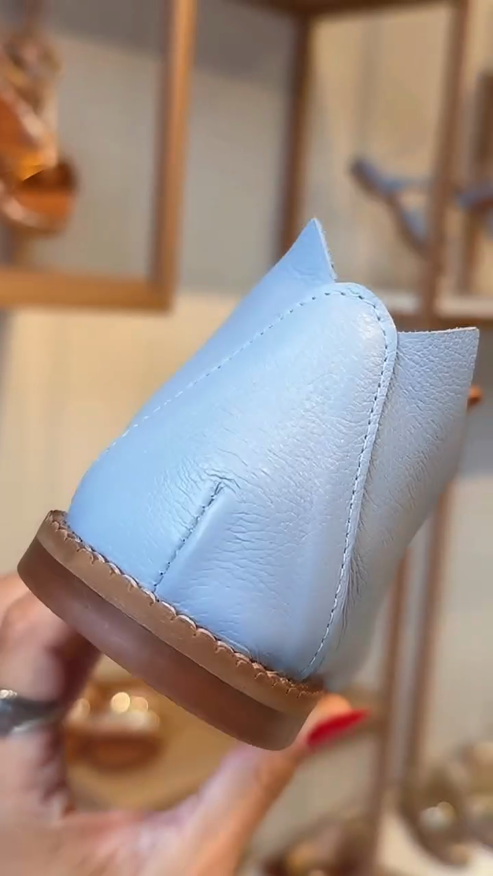 Light Blue Leather Lace-Up Flats