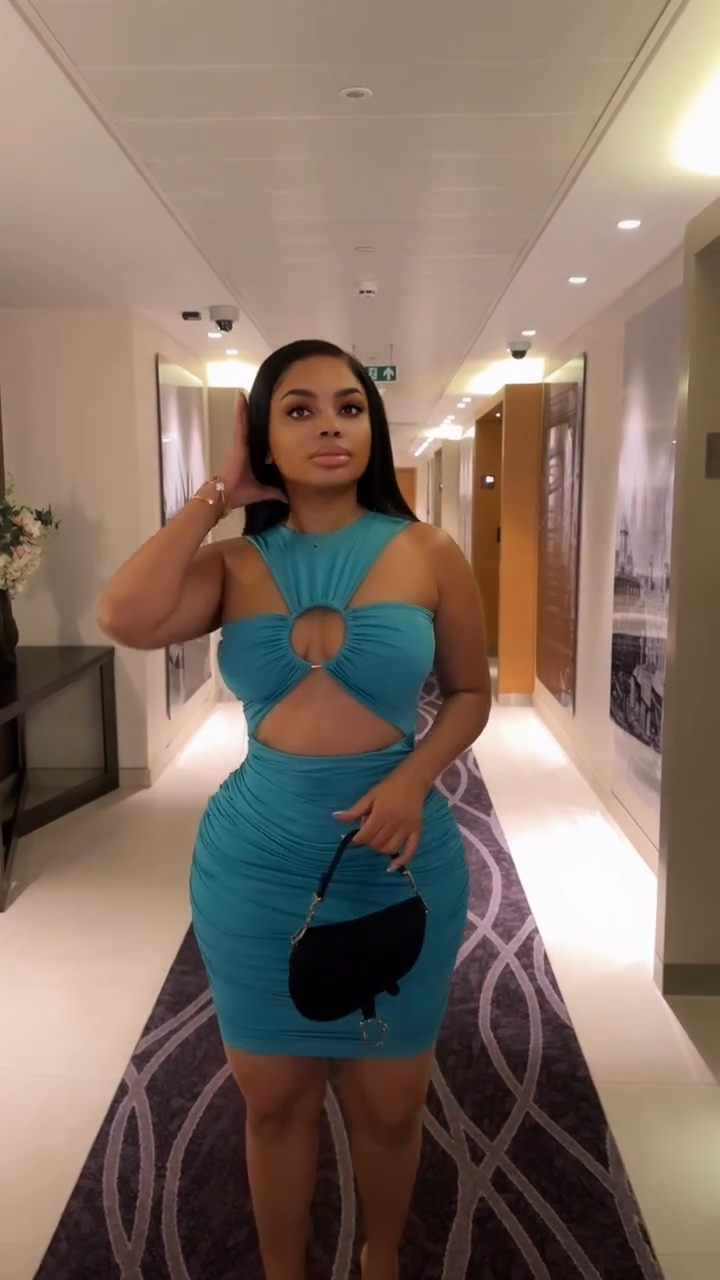 Teal Cutout Ruched Bodycon Mini Dress
