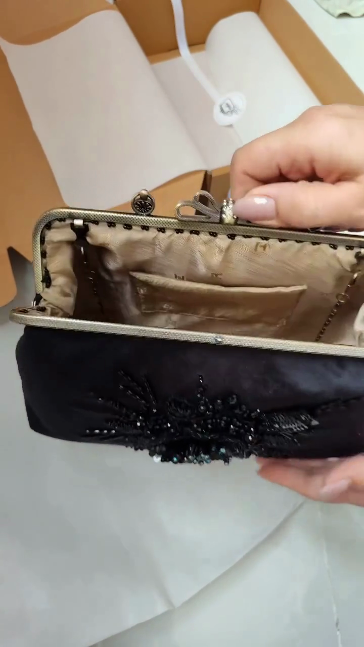 Black Velvet Hand-Beaded 3D Floral Frame Clutch Bag