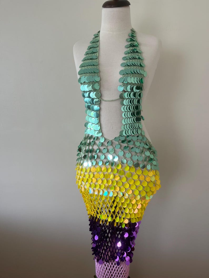 Rainbow Sequin Crochet Halter Maxi Dress
