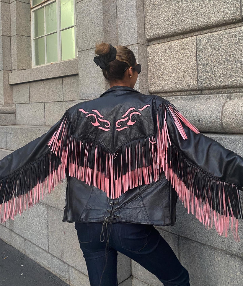 Fringe Embroidered Leather Jacket