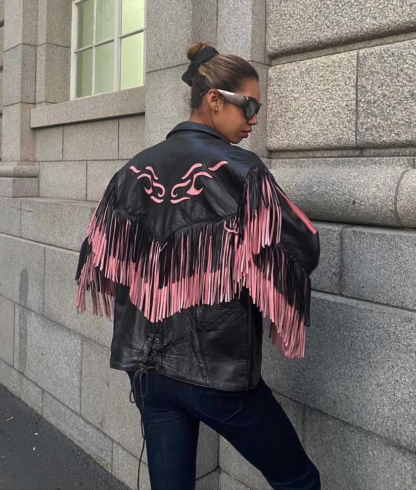 Fringe Embroidered Leather Jacket
