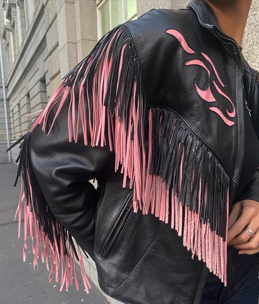 Fringe Embroidered Leather Jacket