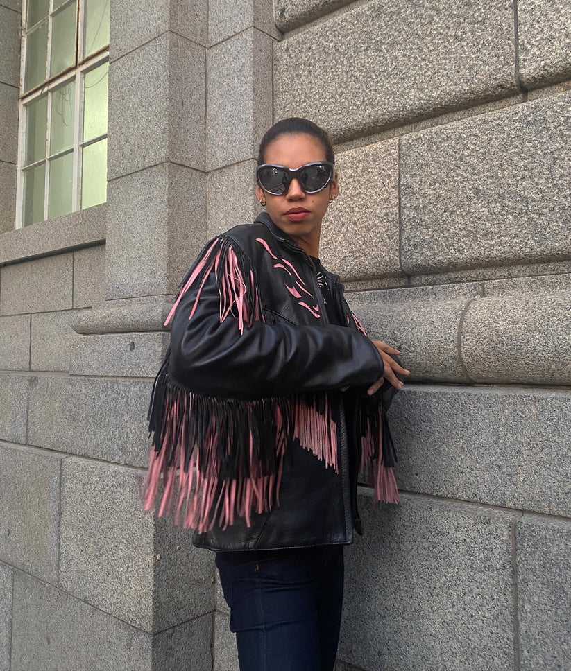 Fringe Embroidered Leather Jacket