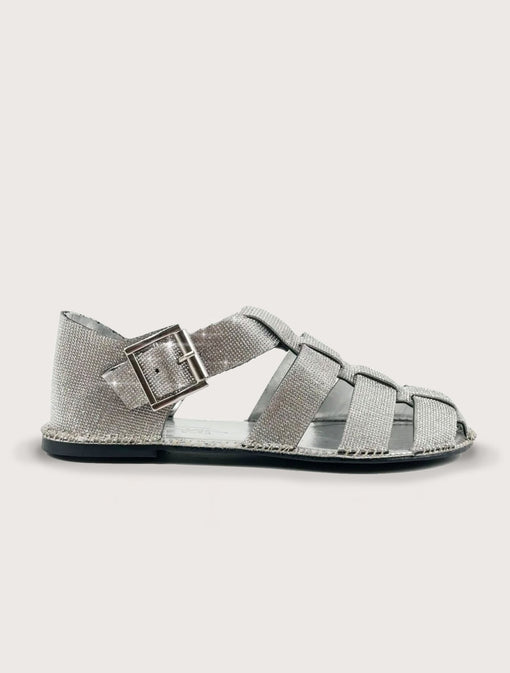 Silver Crystal-Embellished Fisherman Sandals