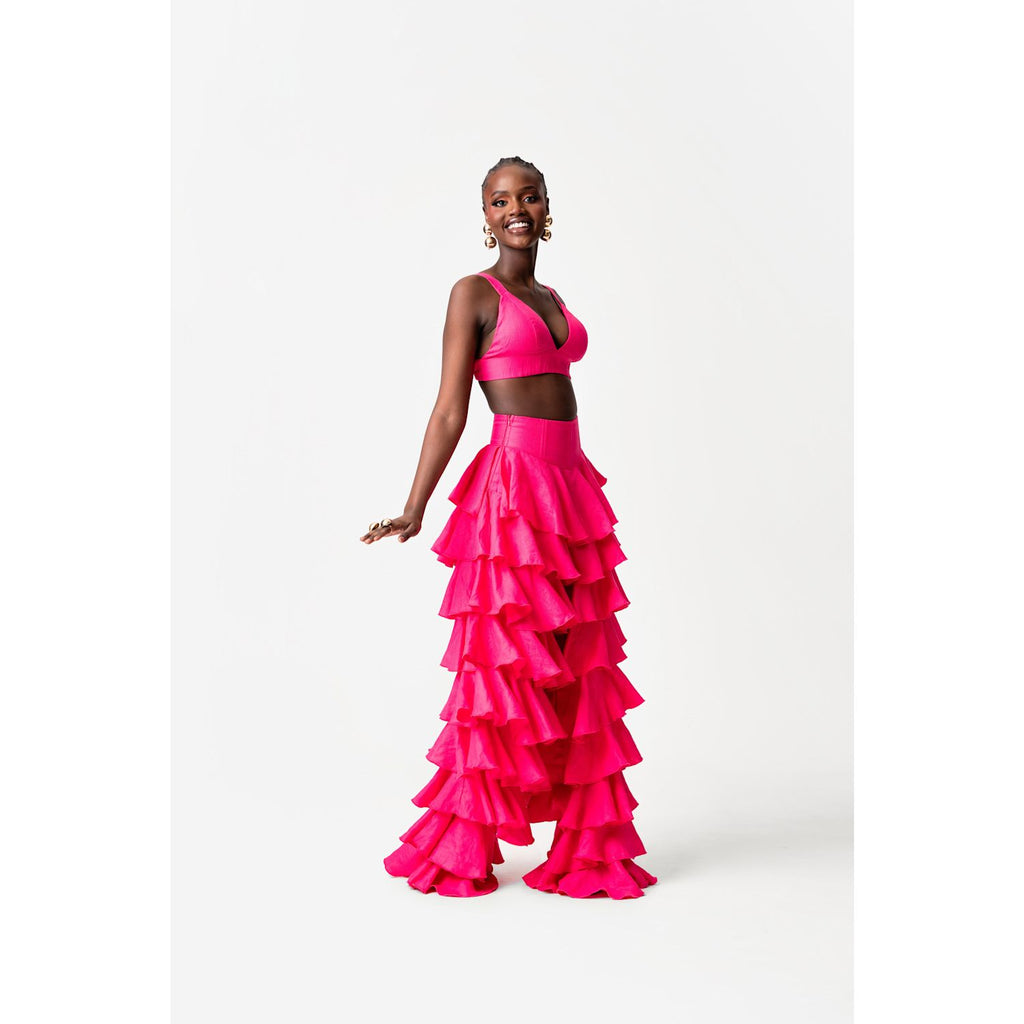 Hot Pink Ruffle Two-Piece Set