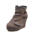 Taupe Suede Buckle Wedge Ankle Boots