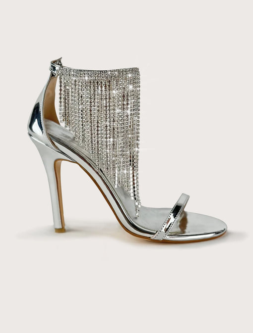 Silver Crystal Fringe Stiletto Sandals