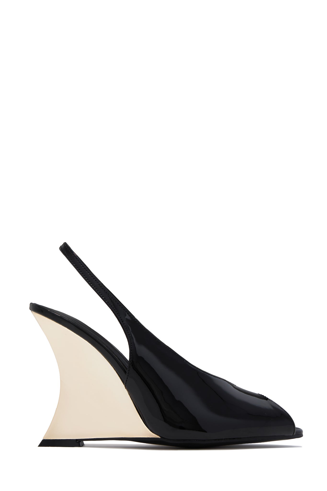 Black Patent Leather Peep-Toe Wedge Slingbacks