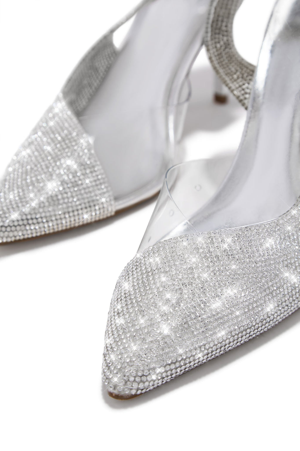 Silver Crystal-Embellished Slingback Pumps