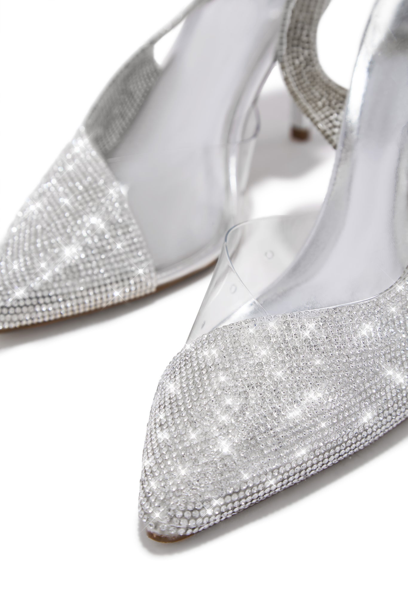 Silver Crystal-Embellished Slingback Pumps