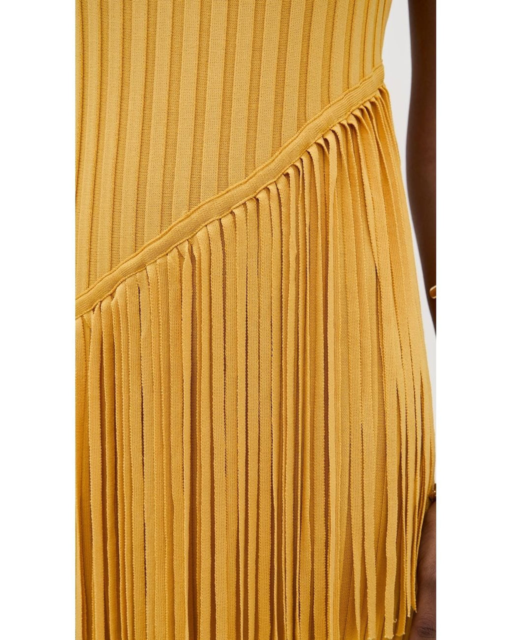 Mustard Yellow Ribbed Fringe Sleeveless Midi Dress