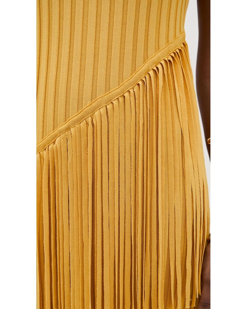 Mustard Yellow Ribbed Fringe Sleeveless Midi Dress